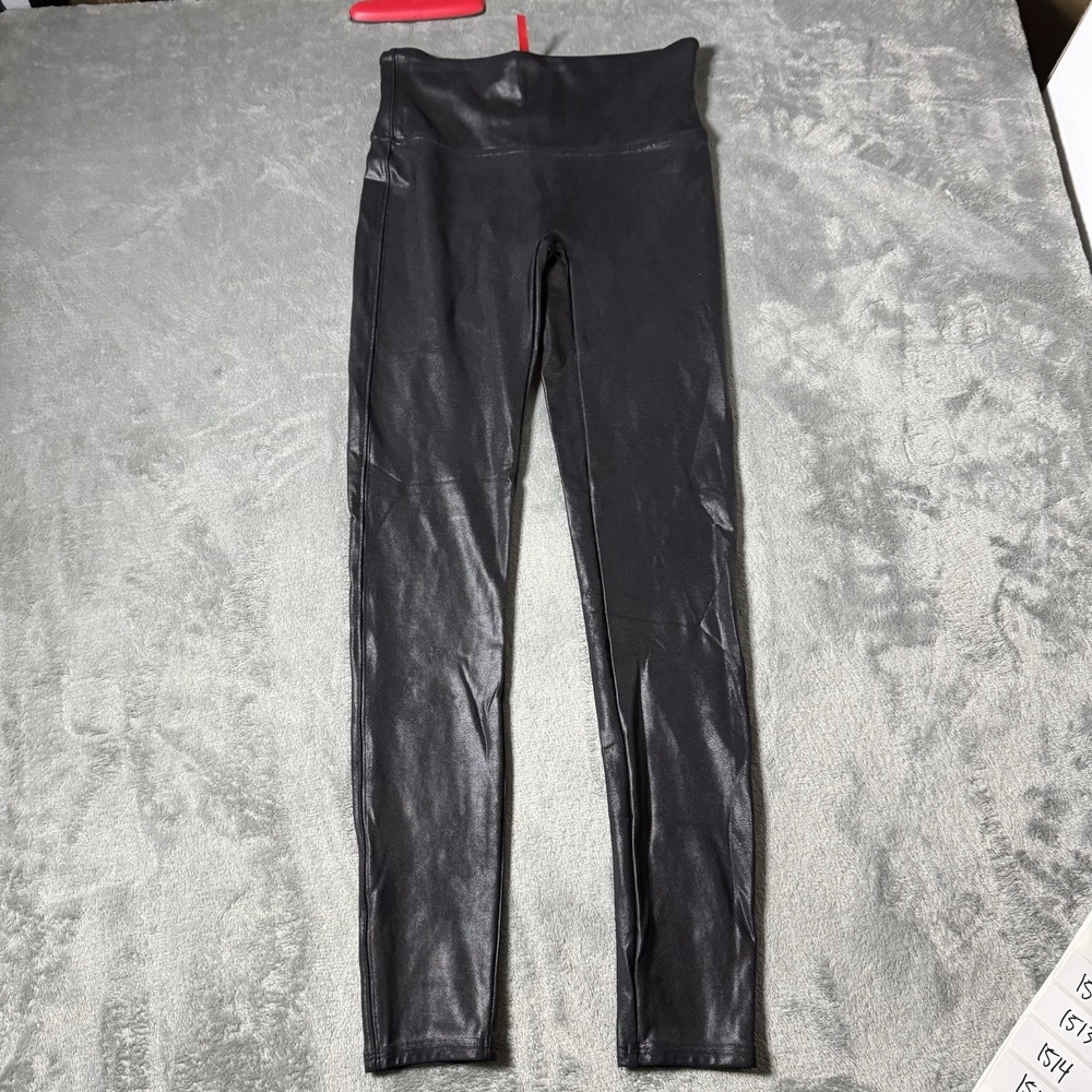 Spanx‎ By Sara Blakely Leggings Womens Medium Black Faux Leather Stretch Moto